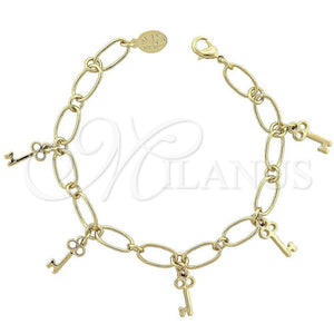 Pulsera de Dije 5.022.010.1 Oro Laminado, Diseño de Llave, Pulido, Tono Dorado (0.40 Gauge, 07 MM Thickness, 8 Inches Length)