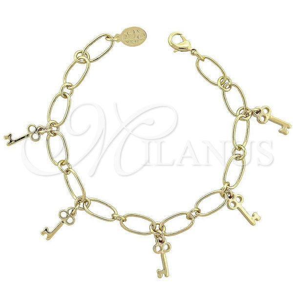 Pulsera de Dije 5.022.010.1 Oro Laminado, Diseño de Llave, Pulido, Tono Dorado (0.40 Gauge, 07 MM Thickness, 8 Inches Length)