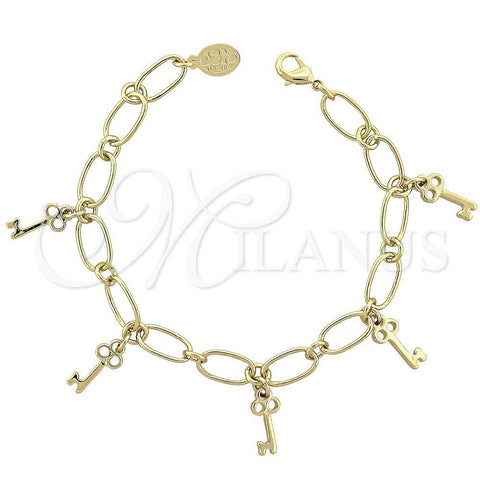 Pulsera de Dije 5.022.010.1 Oro Laminado, Diseño de Llave, Pulido, Tono Dorado (0.40 Gauge, 07 MM Thickness, 8 Inches Length)