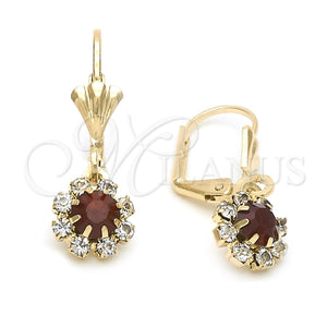 Arete Colgante 5.125.019 Oro Laminado, Diseño de Flor, con Blanca and Granate Zirconia Cubica, Pulido, Tono Dorado