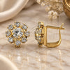 Arete Gancho Frances 02.63.0096.1 Oro Laminado, Diseño de Flor, con Zirconia Cubica Blanca, Pulido, Tono Dorado