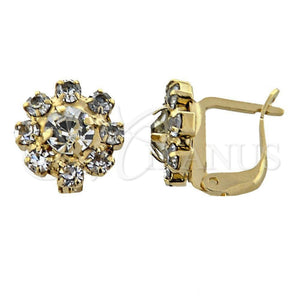Arete Gancho Frances 02.63.0096.1 Oro Laminado, Diseño de Flor, con Blanca Zirconia Cubica, Pulido, Tono Dorado
