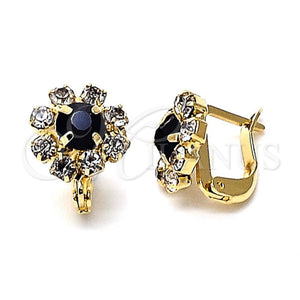 Arete Gancho Frances 02.63.0096.3 Oro Laminado, Diseño de Flor, con Negro and Blanca Zirconia Cubica, Pulido, Tono Dorado