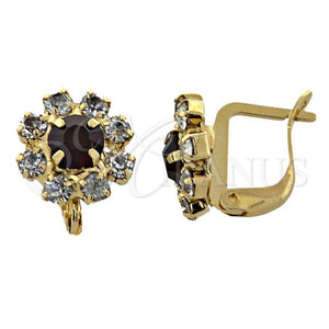 Arete Gancho Frances 02.63.0096.4 Oro Laminado, Diseño de Flor, con Granate and Blanca Zirconia Cubica, Pulido, Tono Dorado