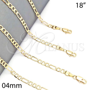 Gargantilla Basica 5.222.016.18 Oro Laminado, Diseño de Figaro, Pulido, Tono Dorado (100 Gauge, 04 MM Thickness, 18 Inches Length)