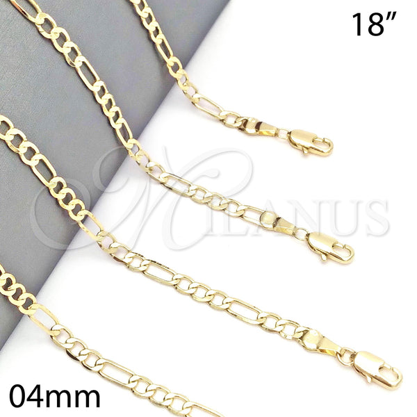 Gargantilla Basica 5.222.016.18 Oro Laminado, Diseño de Figaro, Pulido, Tono Dorado (100 Gauge, 04 MM Thickness, 18 Inches Length)