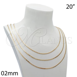 Gargantilla Basica 5.223.019.20 Oro Laminado, Diseño de Long Box, Pulido, Tono Dorado (0.60 Gauge, 02 MM Thickness, 20 Inches Length)