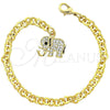 Pulsera de Dije 03.63.0552.1 Oro Laminado, Diseño de Elefante, con Negro and Blanca Cristal, Esmaltado Negro, Tono Dorado (17 MM Thickness, 7 Inches Length)