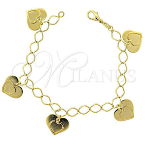 Pulsera de Dije 030.011.07 Oro Laminado, Diseño de Corazón, Pulido, Tono Dorado (0.50 Gauge, 03 MM Thickness, 7 Inches Length)