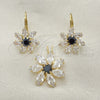 Juego de Arete y Dije de Adulto 5.056.001 Oro Laminado, Diseño de Flor, con Blanca Zirconia Cubica, Pulido, Tono Dorado