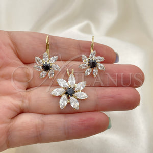 Juego de Arete y Dije de Adulto 5.056.001 Oro Laminado, Diseño de Flor, con Blanca Zirconia Cubica, Pulido, Tono Dorado