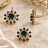Juego de Arete y Dije de Adulto 5.057.001 Oro Laminado, Diseño de Flor, con Zirconia Cubica Negro y Blanca, Pulido, Tono Dorado