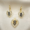 Juego de Arete y Dije de Adulto 5.056.009 Oro Laminado, Diseño de Corazón, con Blanca Zirconia Cubica, Pulido, Tono Dorado