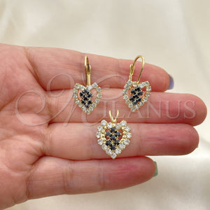 Juego de Arete y Dije de Adulto 5.056.009 Oro Laminado, Diseño de Corazón, con Blanca Zirconia Cubica, Pulido, Tono Dorado