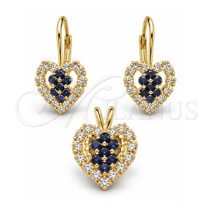 Juego de Arete y Dije de Adulto 5.056.009 Oro Laminado, Diseño de Corazón, con Blanca Zirconia Cubica, Pulido, Tono Dorado