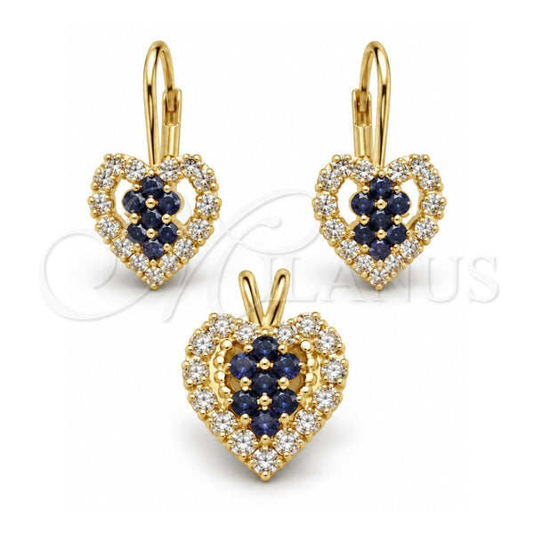 Juego de Arete y Dije de Adulto 5.056.009 Oro Laminado, Diseño de Corazón, con Blanca Zirconia Cubica, Pulido, Tono Dorado