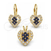 Juego de Arete y Dije de Adulto 5.056.009 Oro Laminado, Diseño de Corazón, con Blanca Zirconia Cubica, Pulido, Tono Dorado