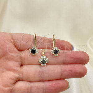 Juego de Arete y Dije de Adulto 5.058.009 Oro Laminado, Diseño de Flor, con Blanca Zirconia Cubica, Pulido, Tono Dorado