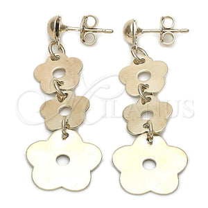 Arete Largo 88.017 Oro Laminado, Diseño de Flor, Pulido, Tono Dorado