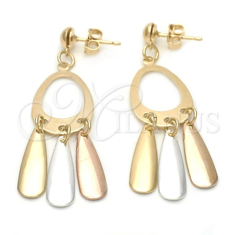 Arete Largo 74.009 Oro Laminado, Pulido, Tres Tonos