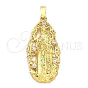 Dije Religioso 5.185.009 Oro Laminado, Diseño de Guadalupe, con Blanca Zirconia Cubica, Diamantado, Tono Dorado