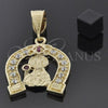 Dije Religioso 5.187.011 Oro Laminado, Diseño de Santa Barbara, con Rubi and Blanca Zirconia Cubica, Pulido, Tono Dorado