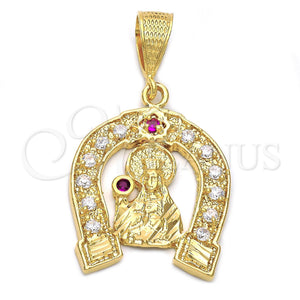 Dije Religioso 5.187.011 Oro Laminado, Diseño de Santa Barbara, con Rubi and Blanca Zirconia Cubica, Pulido, Tono Dorado