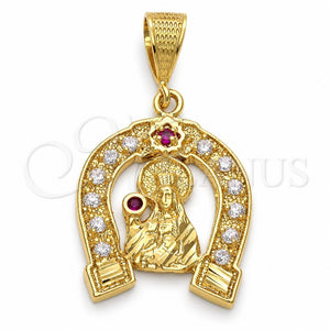 Dije Religioso 5.187.011 Oro Laminado, Diseño de Santa Barbara, con Rubi and Blanca Zirconia Cubica, Pulido, Tono Dorado