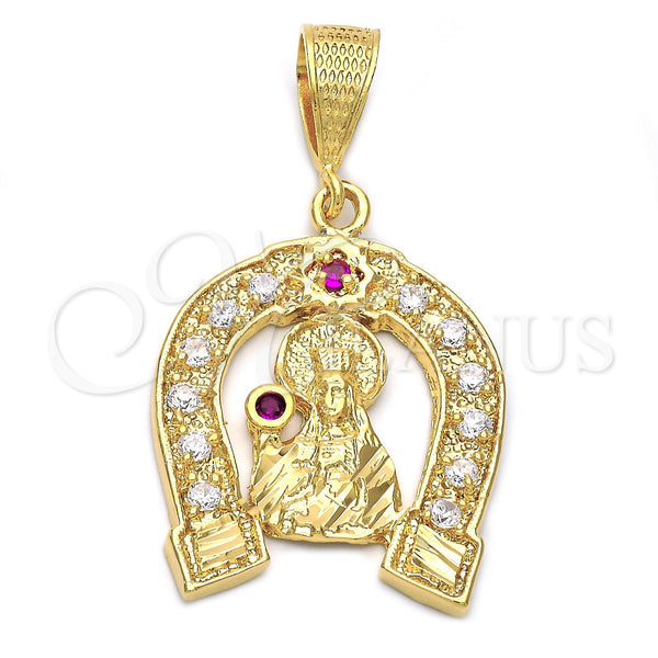 Dije Religioso 5.187.011 Oro Laminado, Diseño de Santa Barbara, con Rubi and Blanca Zirconia Cubica, Pulido, Tono Dorado