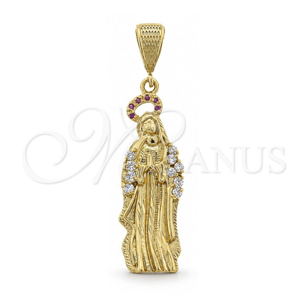 Dije Religioso 5.184.014 Oro Laminado, Diseño de Guadalupe, con Multicolor Zirconia Cubica, Diamantado, Tono Dorado