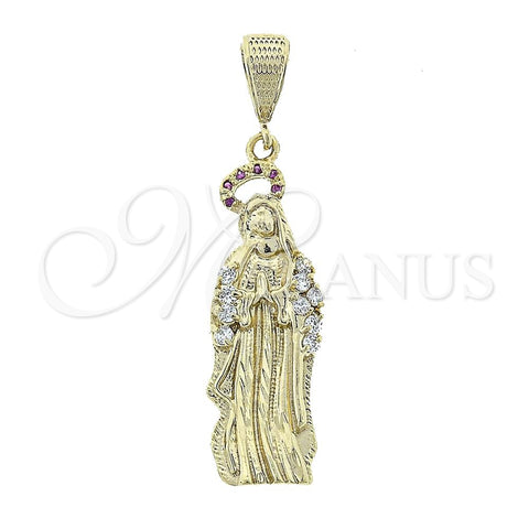 Dije Religioso 5.184.014 Oro Laminado, Diseño de Guadalupe, con Multicolor Zirconia Cubica, Diamantado, Tono Dorado