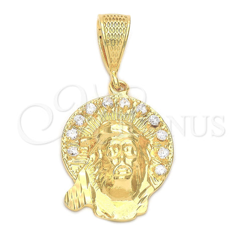 Dije Religioso 5.187.003 Oro Laminado, Diseño de Jesus, con Blanca Zirconia Cubica, Pulido, Tono Dorado