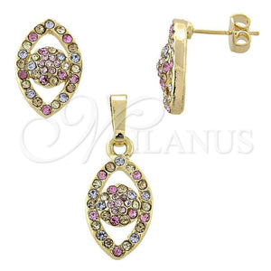 Juego de Arete y Dije de Adulto 10.164.0012.1 Oro Laminado, Diseño de Gota, con Multicolor Cristal, Pulido, Tono Dorado