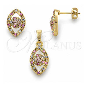 Juego de Arete y Dije de Adulto 10.164.0012.1 Oro Laminado, Diseño de Gota, con Multicolor Cristal, Pulido, Tono Dorado