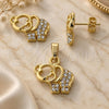 Juego de Arete y Dije de Adulto 10.164.0008 Oro Laminado, Diseño de Elefante, con Cristal Blanca, Pulido, Tono Dorado