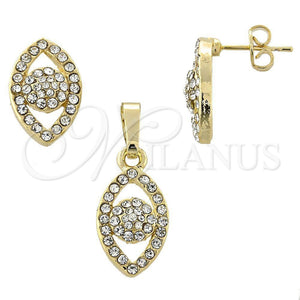 Juego de Arete y Dije de Adulto 10.164.0012 Oro Laminado, Diseño de Gota, con Blanca Cristal, Pulido, Tono Dorado