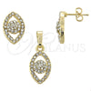 Juego de Arete y Dije de Adulto 10.164.0012 Oro Laminado, Diseño de Gota, con Blanca Cristal, Pulido, Tono Dorado