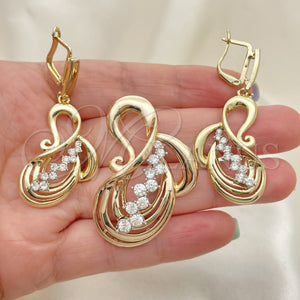 Juego de Arete y Dije de Adulto 10.91.0211 Oro Laminado, con Blanca Zirconia Cubica, Pulido, Tono Dorado