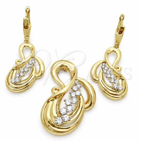 Juego de Arete y Dije de Adulto 10.91.0211 Oro Laminado, con Blanca Zirconia Cubica, Pulido, Tono Dorado