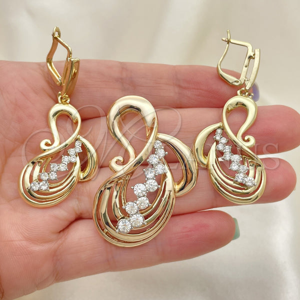 Juego de Arete y Dije de Adulto 10.91.0211 Oro Laminado, con Blanca Zirconia Cubica, Pulido, Tono Dorado