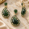 Juego de Arete y Dije de Adulto 10.91.0216.1 Oro Laminado, Diseño de Gota, con Opal Verde y Cristal Verde, Pulido, Tono Dorado
