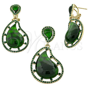 Juego de Arete y Dije de Adulto 10.91.0216.1 Oro Laminado, Diseño de Gota, con Verde Opal and Verde Cristal, Pulido, Tono Dorado