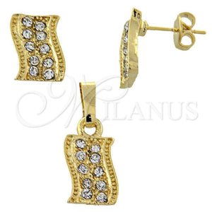 Juego de Arete y Dije de Adulto 10.164.0023 Oro Laminado, con Blanca Cristal, Pulido, Tono Dorado
