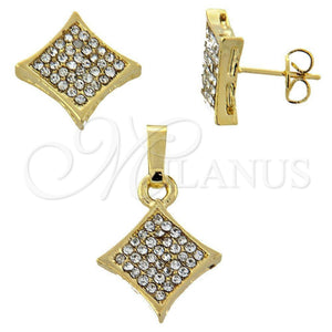 Juego de Arete y Dije de Adulto 10.164.0017 Oro Laminado, con Blanca Cristal, Pulido, Tono Dorado