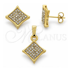 Juego de Arete y Dije de Adulto 10.164.0017 Oro Laminado, con Cristal Blanca, Pulido, Tono Dorado