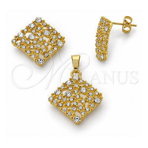 Juego de Arete y Dije de Adulto 10.164.0001 Oro Laminado, con Blanca Cristal, Mate, Tono Dorado