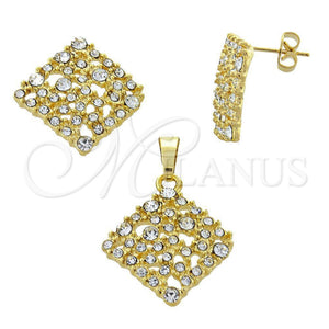 Juego de Arete y Dije de Adulto 10.164.0001 Oro Laminado, con Blanca Cristal, Mate, Tono Dorado