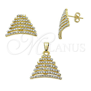 Juego de Arete y Dije de Adulto 10.164.0004 Oro Laminado, con Blanca Cristal, Pulido, Tono Dorado