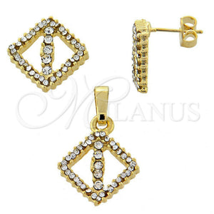 Juego de Arete y Dije de Adulto 10.164.0011 Oro Laminado, con Blanca Cristal, Pulido, Tono Dorado