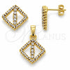 Juego de Arete y Dije de Adulto 10.164.0011 Oro Laminado, con Blanca Cristal, Pulido, Tono Dorado